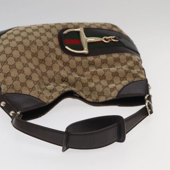 Gucci Horsebit Beige Canvas Shoulder Bag (Pre-Owned) - Picture 4 of 16
